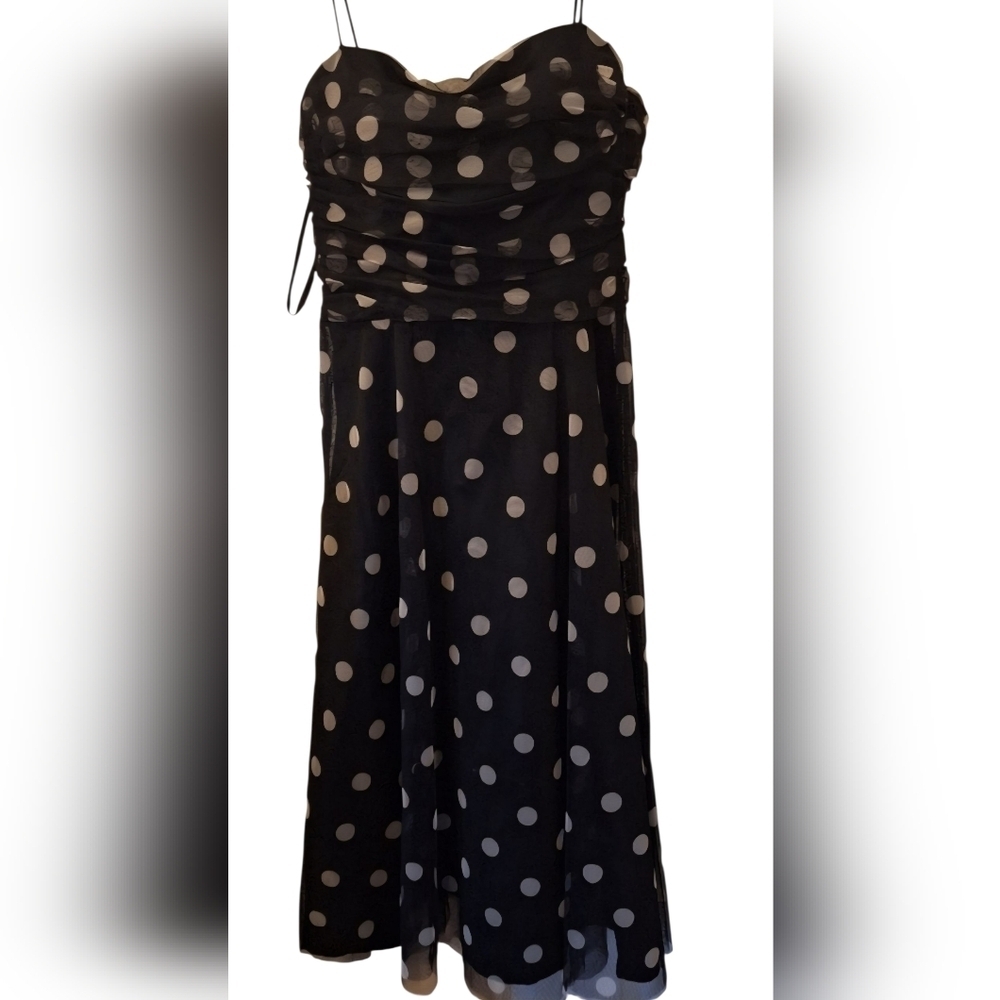 Eliza J Black Polka Dot Prom Dress Spaghetti Straps Size 12 👗